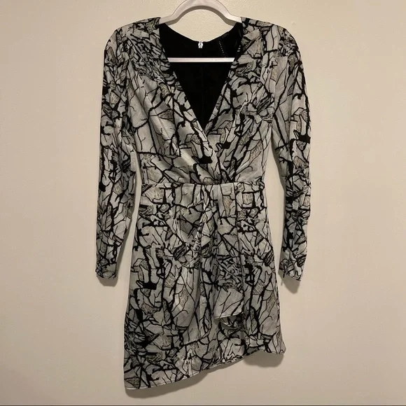 Topshop X Halpern marble design wrap dress 2 long sleeve v neck asymmetrical hem - Picture 3 of 6
